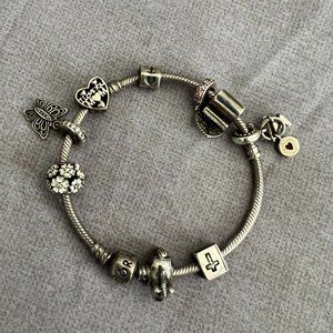 PANDORA 925 Sterling Silver Charm & Snake 10pc Charm Bracelet Collection .